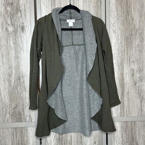 Barneys New York Cardigan Open Front Draped Olive